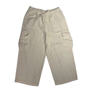 Gap Women's Linen Blend Off White Pull-On Pant Elastic Waist LG Coastal Beachy